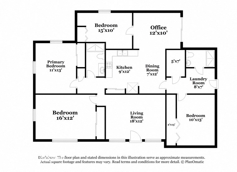 a floor plan of a house with bedrooms and an office