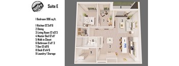 Suite E 1 Bedroom, 1 Bathroom + DEN
