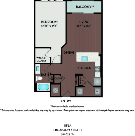 Herndon Apartments for rent - Passport Apartments - 11F6A Floor Plan 791 to 873 SF