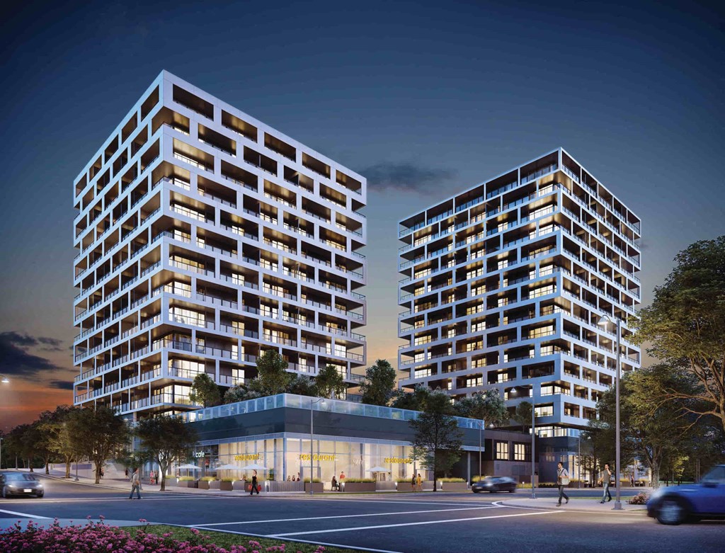 Two modern high-rise buildings are shown in the image.