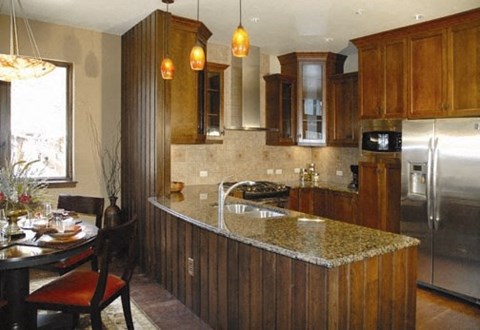 a kitchen with a granite counter top