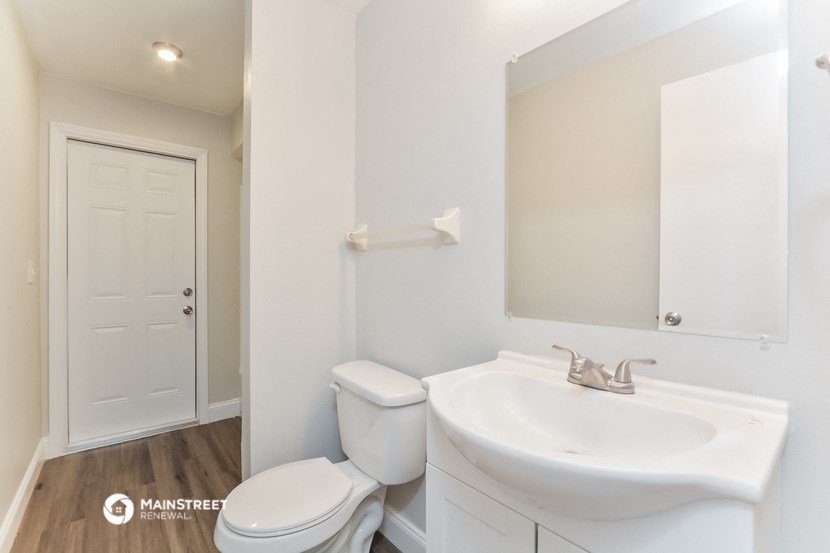 a bathroom with a sink and a toilet and a mirror