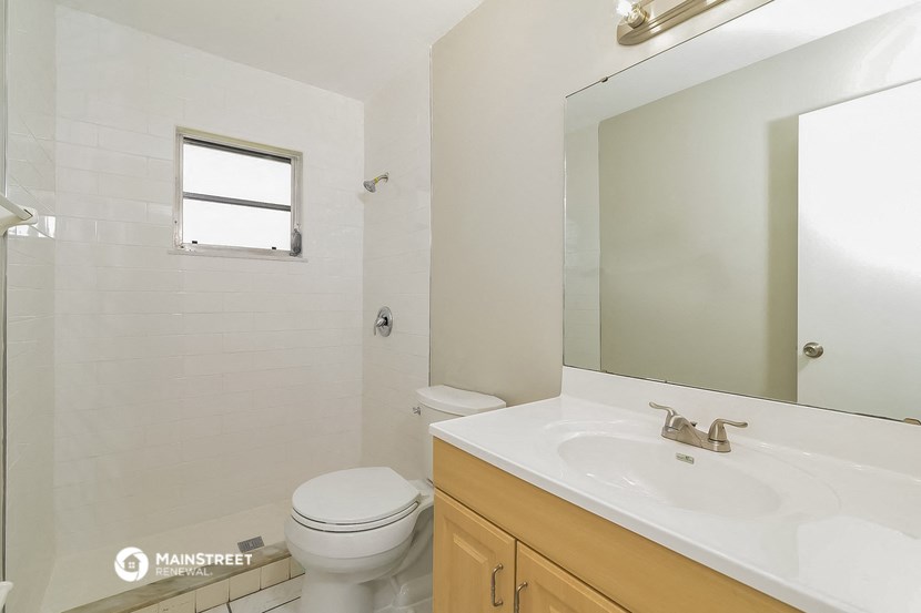 a bathroom with a sink and a toilet and a mirror