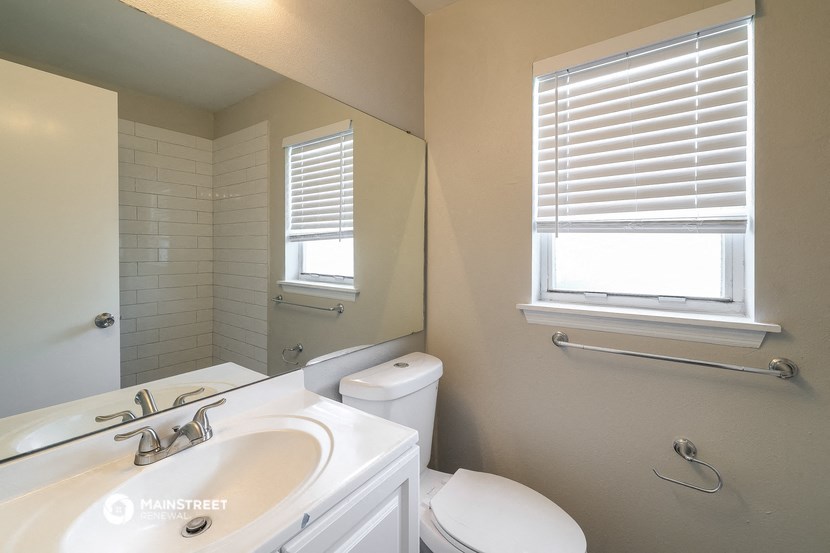 a bathroom with a sink and a toilet and a mirror