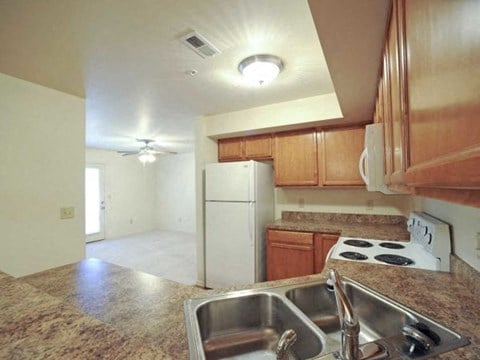 a kitchen with a sink a stove and a refrigerator