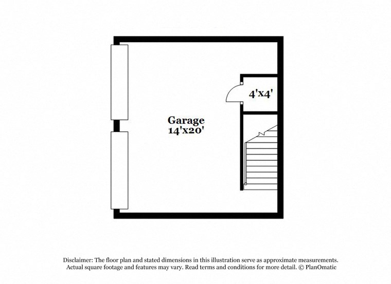 a floor plan of a house with a garage and stairs