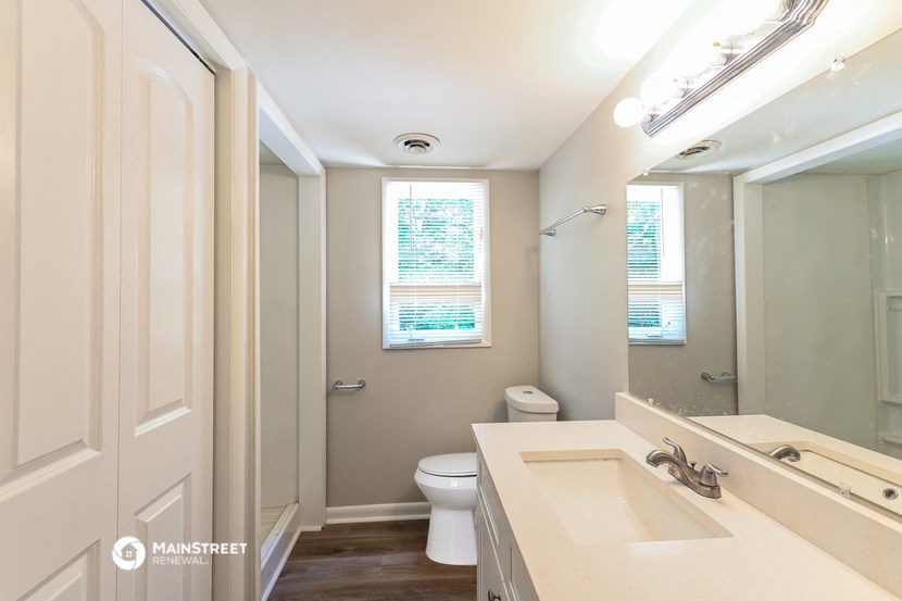 a bathroom with a sink and a toilet and a mirror
