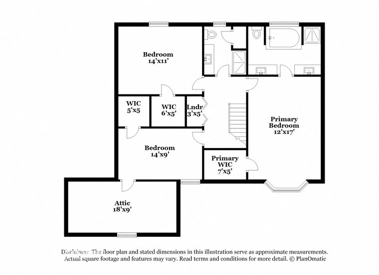 the plan of the floor of the house with bedrooms and baths