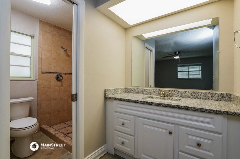a bathroom with a toilet and a sink and a mirror