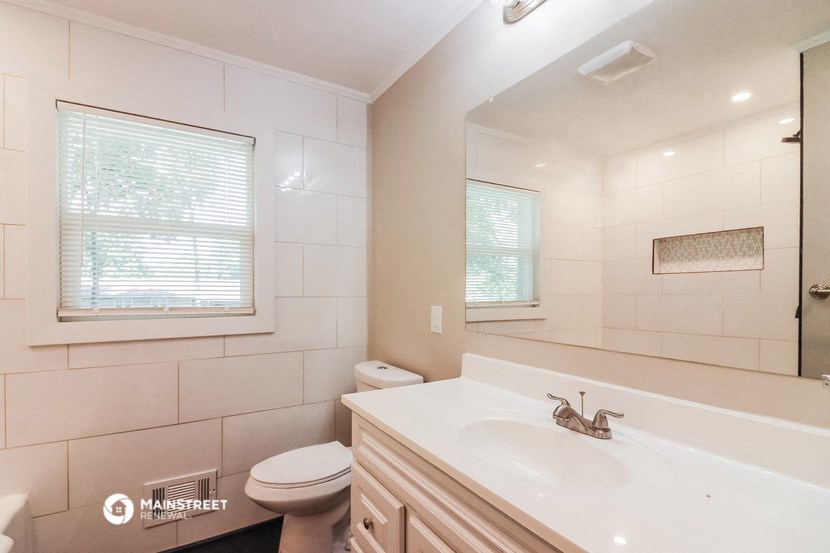 a bathroom with a sink and a toilet and a mirror
