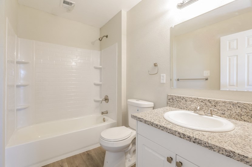 the preserve at ballantyne commons apartment bathroom with tub sink and toilet