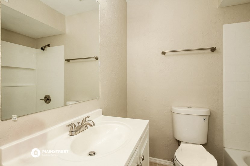 a bathroom with a sink and a toilet and a mirror
