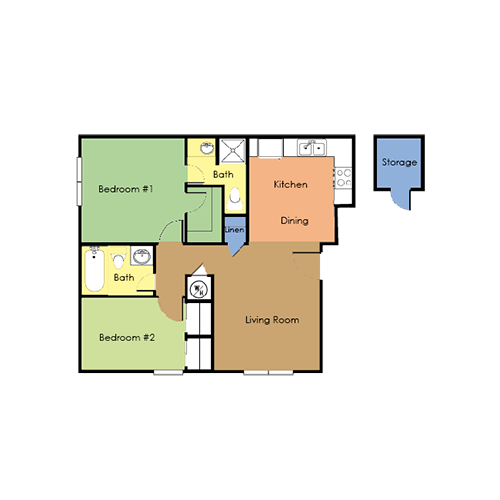 2BD/ 1 3/4BA Floor Plan 3