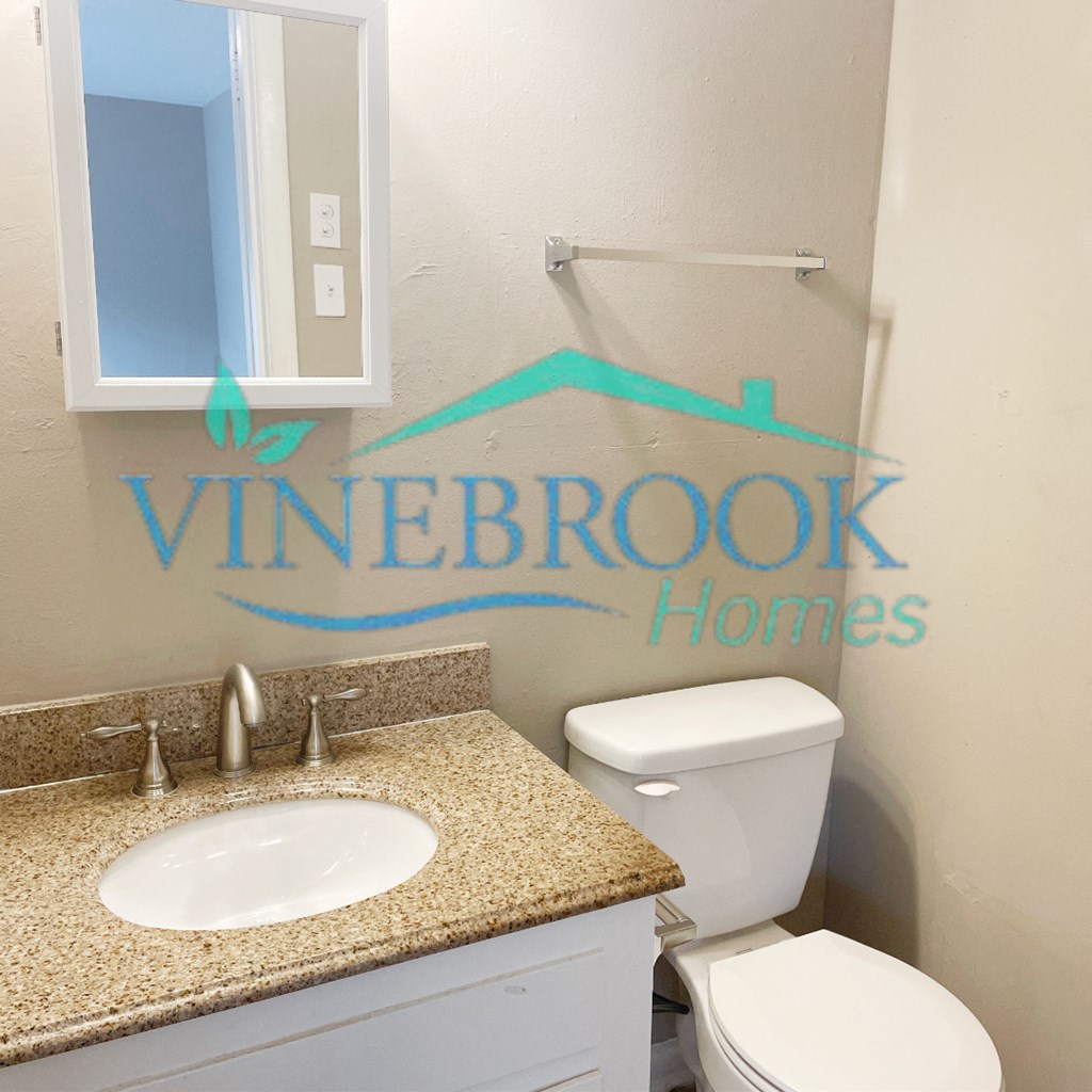 a full view of a bathroom with a sink and toilet