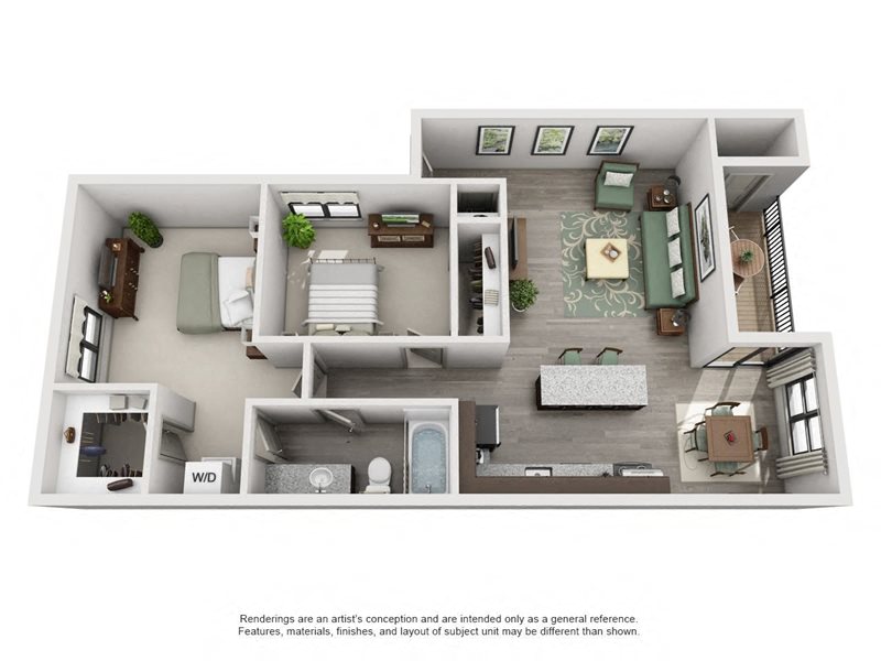 The Bourg Floor Plan with 859 Sq. Ft. at South Lamar Village, Texas, 78704