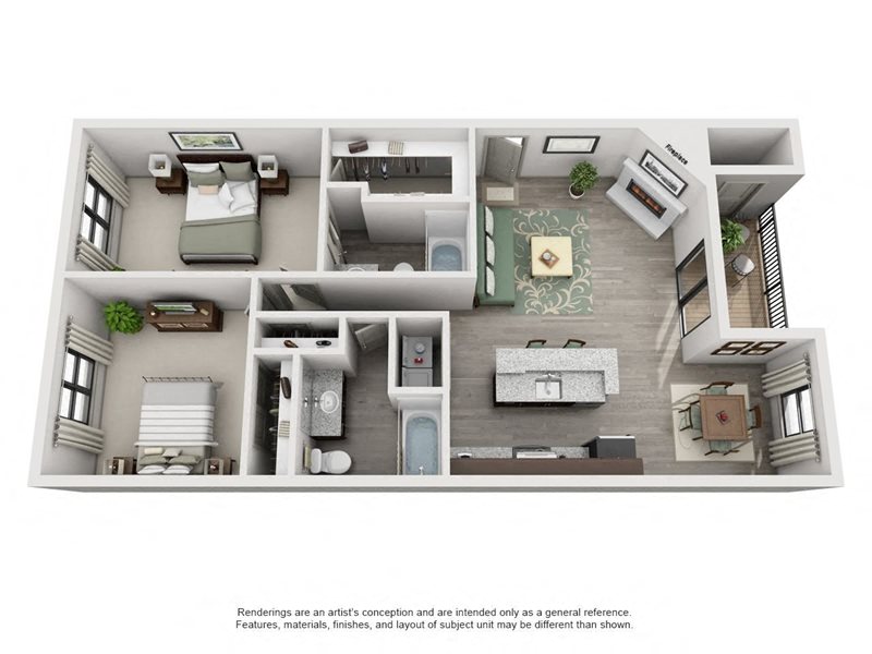 The Center Floor Plan with 978 Sq. Ft. at South Lamar Village, Texas, 78704