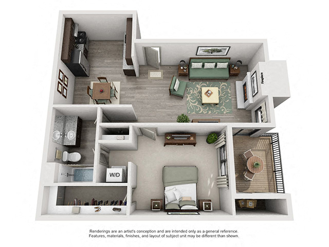 The Borough Floor Plan with 664 Sq. Ft. at South Lamar Village, Austin