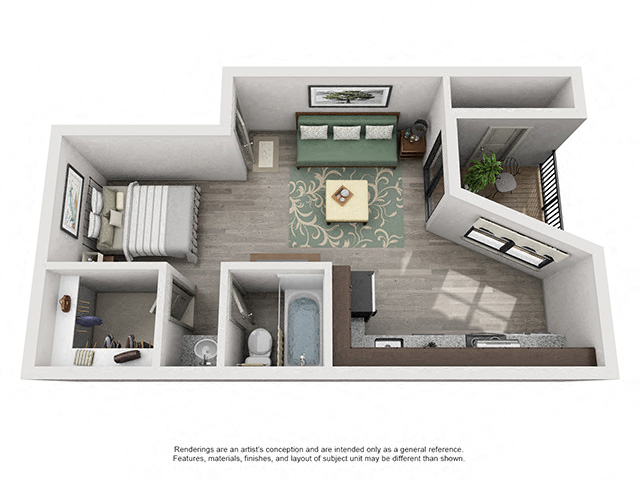 The Hamlet Floor Plan with 398 Sq. Ft. at South Lamar Village, Austin, 78704