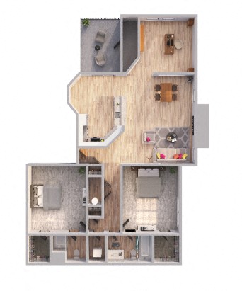 2 Bed   2 Bath Floor Plan | 1,016 Sq. Ft. at Arcadia Apartments, Centennial, Colorado