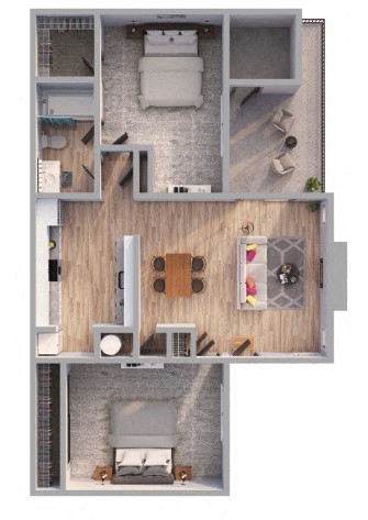 2 Bed  2 Bath Floor Plan |  858 Sq. Ft. at Arcadia Apartments, Colorado