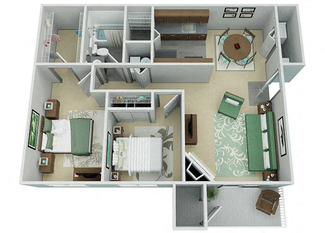 Two Bedroom One Bathroom Floor Plan at Verona, Littleton, Colorado