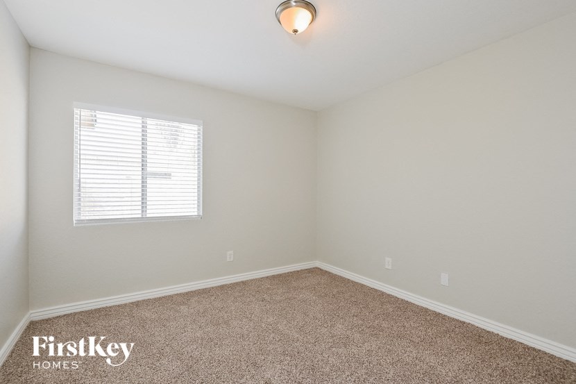 a bedroom with a carpeted floor and a window