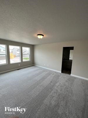 an empty living room with a light on the ceiling