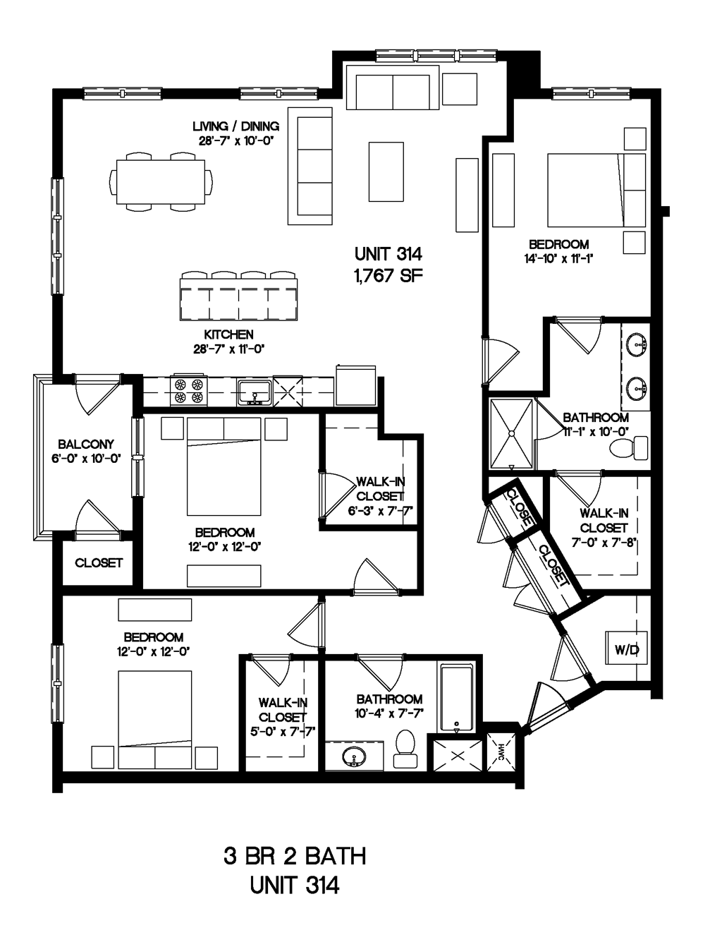 a floor plan of a house with a combination of bedrooms and baths