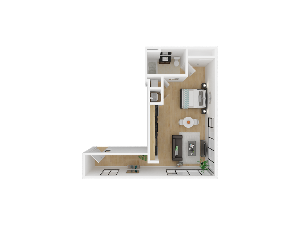 the interior of a small apartment is shown with a black background