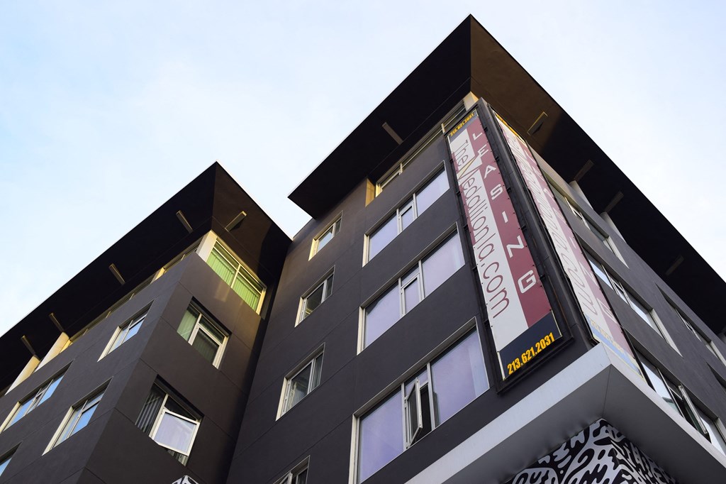 a building with a sign on the side of it