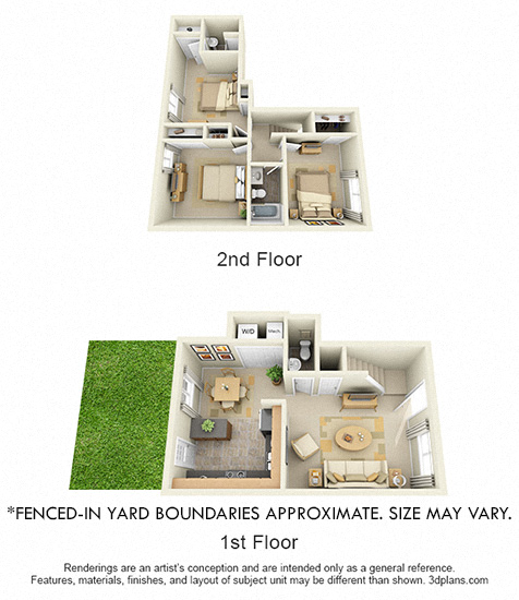 3D Norfolk 3 bedroom townhome with yard. 1st floor kitchen, dining, laundry, half bath, living room. 2nd floor bedrooms 1 shared full bath. 1 full master bath with shower. Large closets.