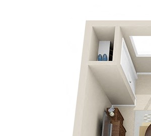 3D Bryce Studio 3D Bryce Studio Apartment. Kitchen with pass-thru bar, 1 bath. Living and Flex Space