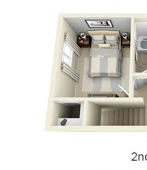 3D Sage 3D Sage 2 bedroom townhome. 1st floor kitchen-dining-living-half bath. 2nd floor bedrooms-shared bath-laundry. Large closets.