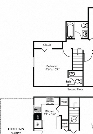 The Rosewood with Fenced-in Yard Rosewood 3 bedroom townhome with fenced-in yard. kitchen-dining-living-full bath-in-unit laundry on first floor. bedrooms and 1 full, 1 half bath on 2nd floor.