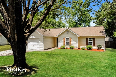 a white house with a large tree in front of it