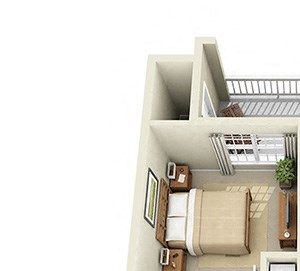 Carrington. 1 bedroom apartment. Kitchen with bartop open to living room. 1 full bathroom. Walk-in closet. Patio/balcony.