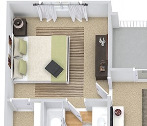 Summerglen 3D. 2 bedroom apartment. Kitchen with island open to living/dinning rooms. 2 full bathrooms, double vanity in master. Walk-in closets. Patio/balcony.