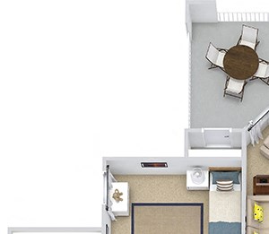 Woodland 3D. 3 bedroom apartment. Kitchen with bartop open to living/dinning rooms. 2 full bathrooms, double vanities. Walk-in closets. Patio/balcony.