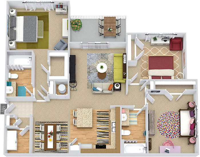 Sandalwood 3D. 3 bedroom apartment. Kitchen with island open to living/dinning rooms. 2 full bathroom. Walk-in closets. Patio/balcony.