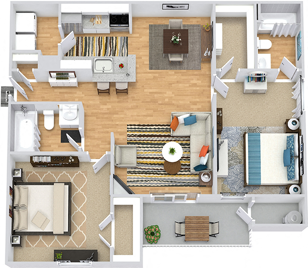 Bentley 3D. 2 bedroom apartment. Kitchen with bartop open to living/dinning rooms. fireplace. 2 full bathrooms. Walk-in closets. Patio/balcony.