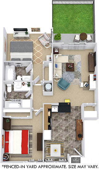 Hickory with Fenced-in Yard. 2 bedroom apartment. Kitchen with bartop open to living/dinning room. 2 full bathroom. large closets. Patio/balcony open to yard