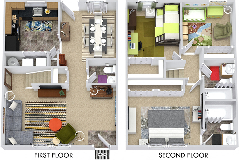Magnolia 3D. 3 bedroom townhome. Kitchen. living room. dinning room. 2 full bathroom + powder room. large closets.