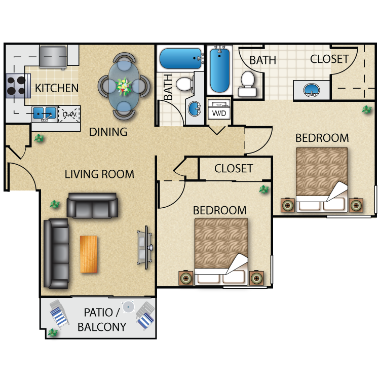 2 Bed 2 Bath (2x2dp-b)