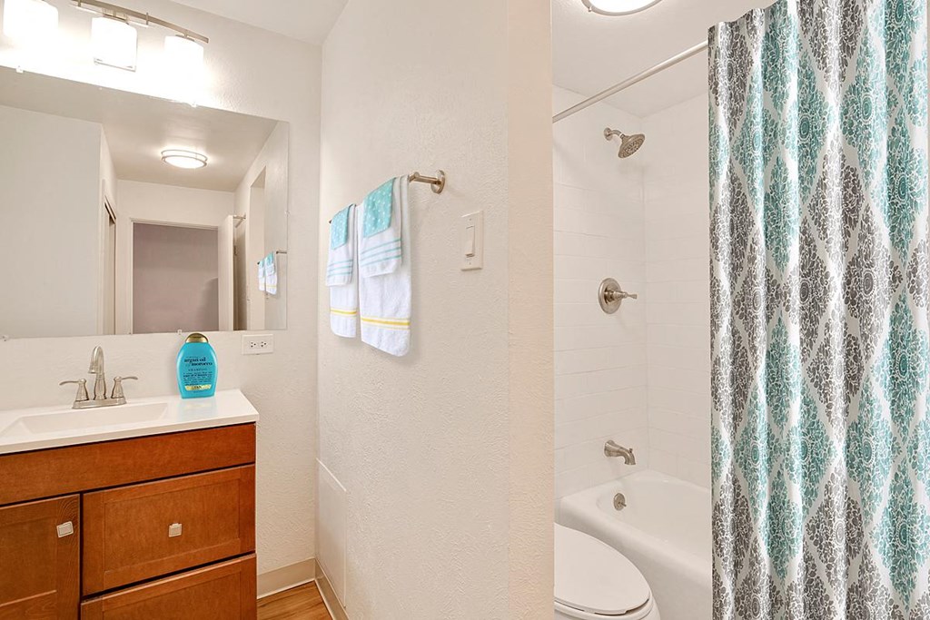 a bathroom with a shower and a sink and a toilet