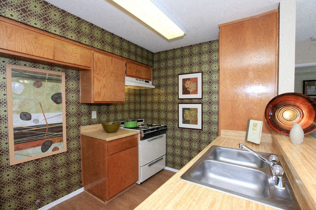 a kitchen with a sink a stove and a sink