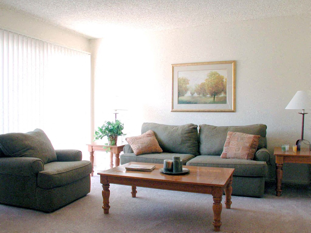 a living room with a couch and a coffee table