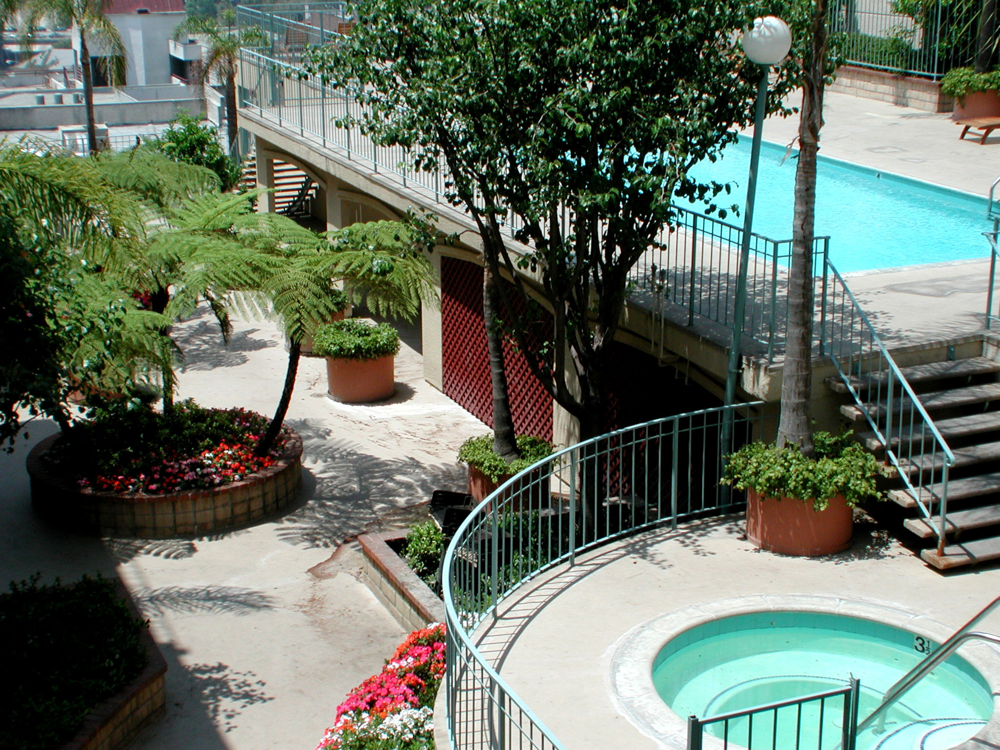 a view of a swimming pool and a bridge