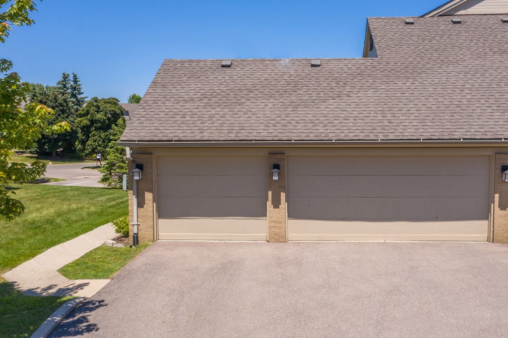 a garage door in front of a house
