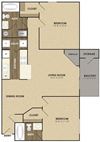 2 Bedroom 2 Bathroom Floor Plan 2 Bedroom 2 Bathroom Floor Plan at Riverset Apartments in Mud Island, Memphis, TN