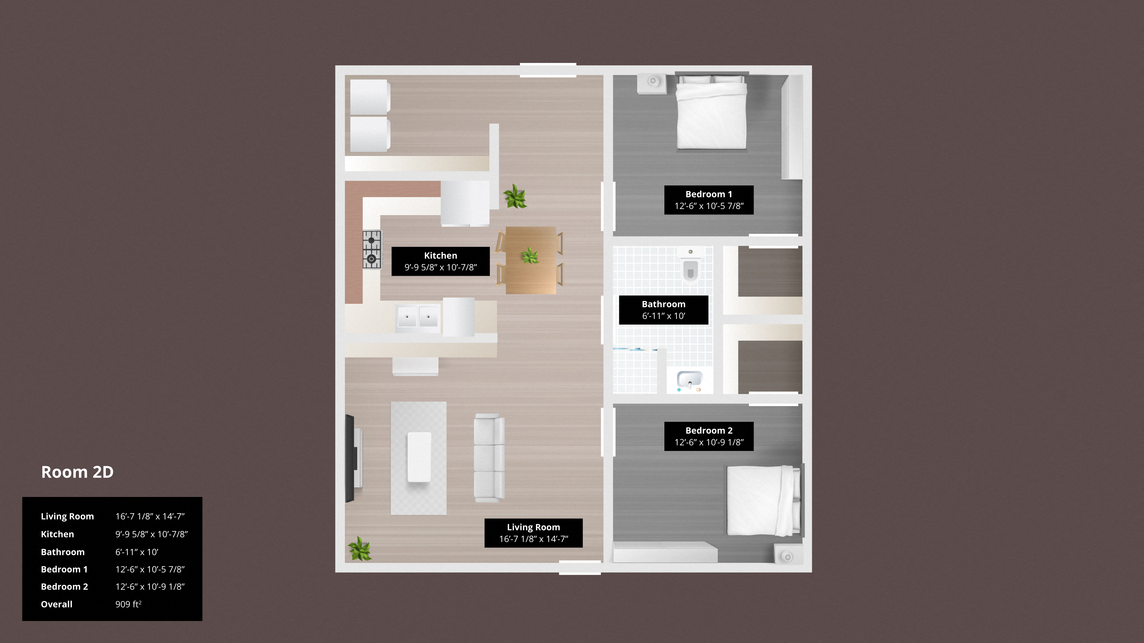2 Bedroom 2 Bath + Den